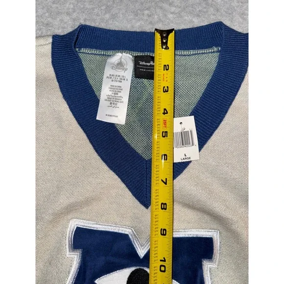 Disney Parks Monsters University Sweater Large Cream Navy V-Neck MU - Picture 12 of 14